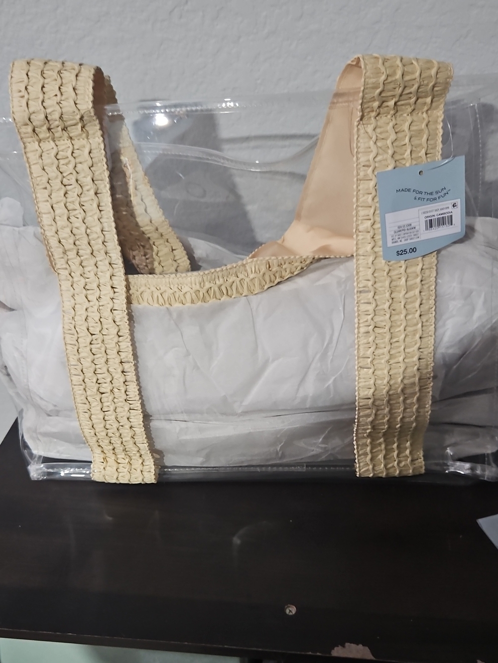 Clear Tote Bag with Cream Woven Straps - Unbranded